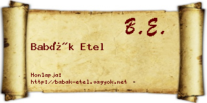 Babák Etel névjegykártya